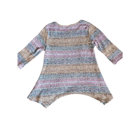 Multicolor Zigzag Stripe Asymmetrical Hem Scoop Neck, 3/4 Sleeve, Boho Chic Sm - Picture 3 of 4